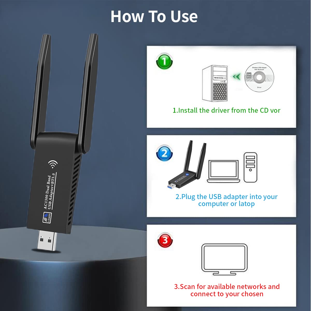 Verilux 5G USB WiFi Dongle for PC, AC1300Mbps USB3.0 WiFi Adapter, Dual Band 2.4GHz & 5.8GHz USB WiFi Computer Internet Adapter for PC/Desktop/Tablet/Laptop, Support Mac iOS/XP/Vista Windows 11/10/8 Verilux 5G USB WiFi Dongle for PC, AC1300Mbps USB3.0 WiFi Adapter, Dual Band 2.4GHz & 5.8GHz USB WiFi Computer Internet Adapter for PC/Desktop/Tablet/Laptop, Support Mac iOS/XP/Vista Windows 11/10/8